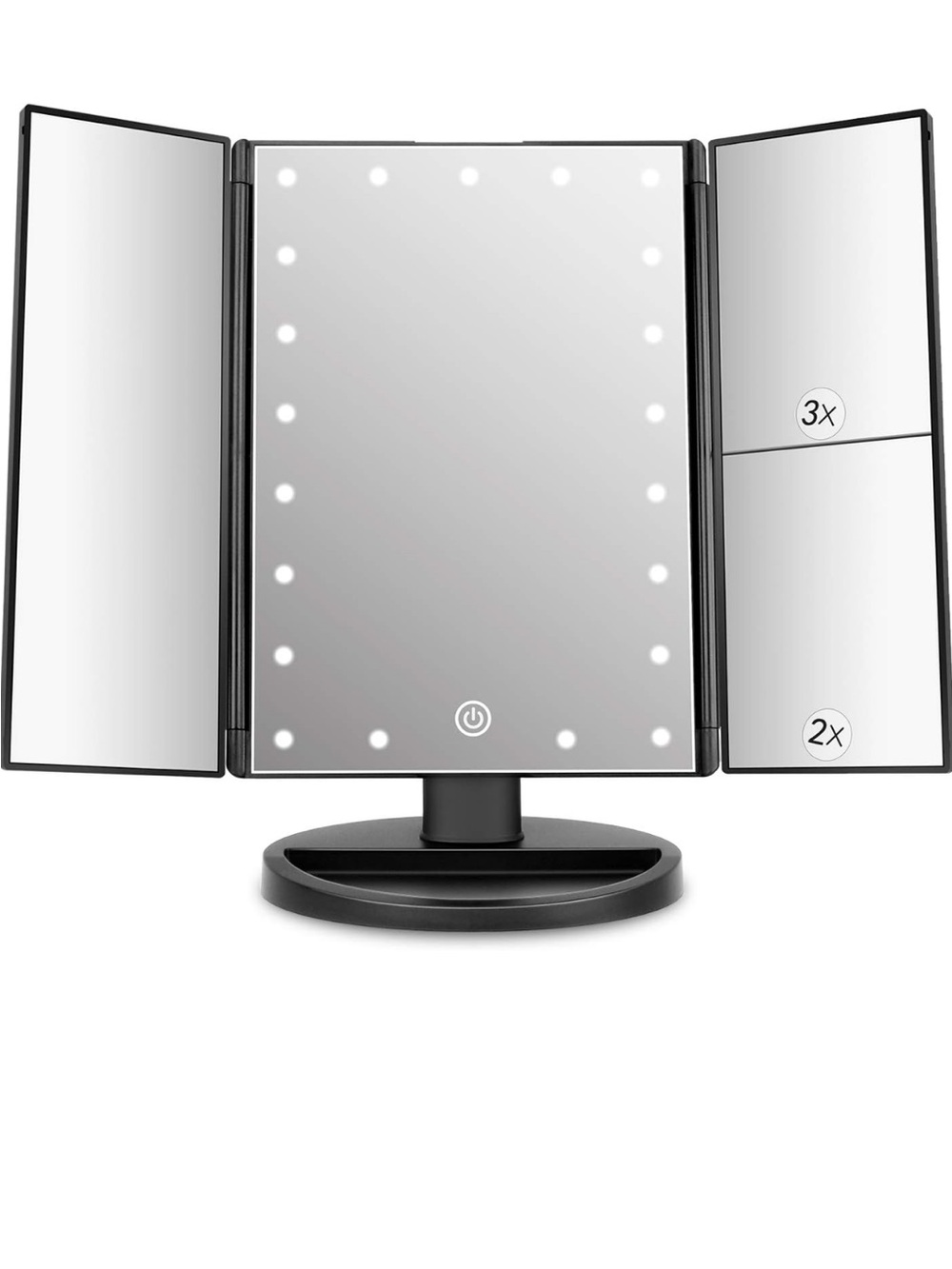 LED Tri-Fold Lighted Vanity Mirror in Black